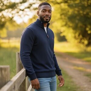 Polo Ralph Lauren Men's Half Zip Cotton Knit Mock Neck Sweater Pony Logo Size XL